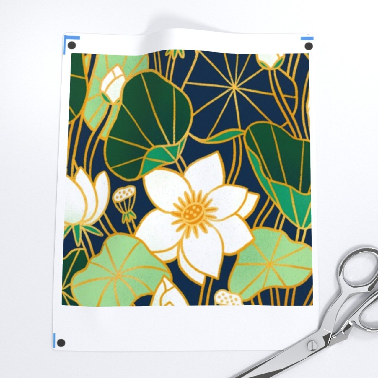 Lotus Flowers Lily Pad Art Nouveau Vintage Style Nature Victorian Custom Pre-pasted Wallpaper by Spoonflower Pre-Pasted Wallpaper 2FT Wide